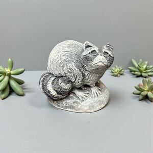 Bekka Signed Handcrafted Raccoon  Figurine Mt. St. Helens Ash, USA Vintage Gray